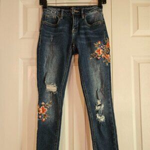 Miss Me Denim Pants Jeans Embroidered Flower Distressed  Ankle Skinny Size 24